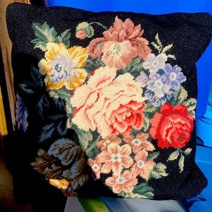 Vintage floral needlepoint pillow